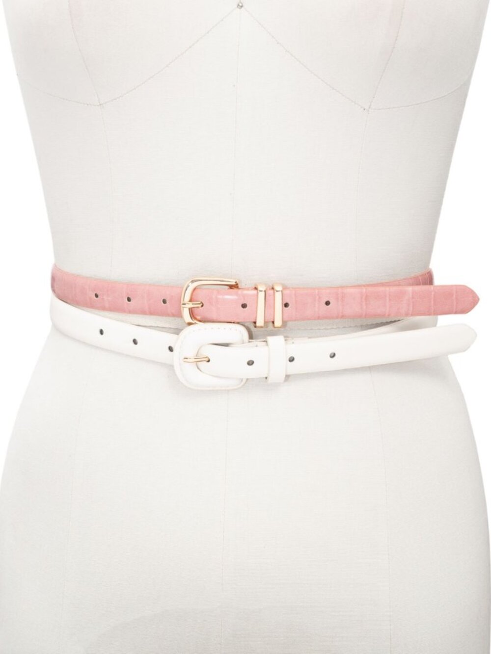 INC International Concepts Womens 2 for 1 Croco Embossed Skinny Belts